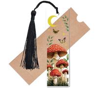CREATCABIN Mushroom Pressed Acrylic Bookmarks Transparent Bookmark Rectangle Book Marker Tag with Tassel Printed Mushrooms Reader Cultural Gift for Book Lovers Students Birthday 4.6x1.3 Inch
