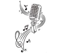 CREATCABIN Musical Notes Wall Stickers Black Living Room Decals Microphone 22 x 13 Inch Large PVC Vinyl Self Adhesive Art Aesthetic Studio Mural Peel Decals for Home Classroom School Wall Window Decor