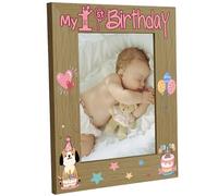 CREATCABIN My 1 Birthday Picture Frame Wood Photo Frame Holds Display Pictures 4x6 Wall Mounting Brown Dog Printing Poster Frame Stand for Wall Gallery Tabletop Decor Pet Memorial Gifts 6 x 8Inch
