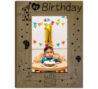 CREATCABIN My First Birthday Picture Frame 1st Birthday Wood Engraved Photo Frames Display Fits 4 x 6in Vertical Photos Postcard Wooden Tabletop Frame for Hanging Wall Birthday Home Gifts Desk Decor