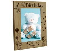CREATCABIN My First Birthday Picture Frame 1st Birthday Wood Photo Frames Engraved Display 4x6 Vertical Wooden Tabletop Postcard Frame for Hanging Wall Gallery Birthday Christmas Home Gifts Desk Decor