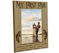 CREATCABIN My First Fish Frame Fishing Photo Frames 4 x 6 Standing Wall Mounted Vintage Rustic Decor Picture Frames with Adjustable Kickstand Photos Desktop Display for Thanksgiving Friends Gifts