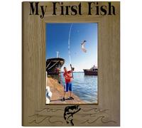 CREATCABIN My First Fish Picture Frame Fishing Photo Frames Fits 4x6in Vertical Photos Postcard Standing Wall Mounted Tabletop Frame Adjustable Kickstand Photos Desktop Display Gift for Christmas Dad