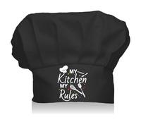 CREATCABIN My Kitchen My Rules Chef Hat Adults Black Adjustable Elastic Baker Kitchen Catering Wear Cooking Hats Cotton Chef Cap Breathable for Women Men Grilling Baking BBQ Chefs Gift 11.8x9 Inch