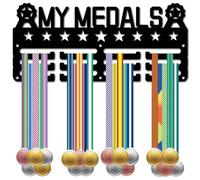 CREATCABIN My Medal Hanger Display Medals Holder Rack Black Metal Iron Small Shelf Hanger Organizer Medal Stand Frame Wall Mounted with 3-Line Hanging for Over 30 Medals Award Ribbon 11.4x5Inch