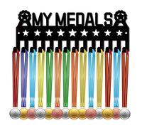 CREATCABIN My Medals Medal Hanger Display Medal Holder Rack Sports Metal Hanging Awards Iron Small Mount Decor With 14 Hooks for Wall Home Badge Race Soccer Gymnastics Swimming Black 11.4 x 4.1 Inch