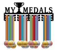 CREATCABIN My Medals Medal Hanger Display Medal Holder Sport Rack Award Metal Lanyard Holder Sturdy Wall Mounted Swimmer Runner Athletes Players Gymnastics Gift Over 60 Medals 15.7 x 5.9 Inch
