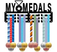 CREATCABIN My Medals Medal Hangers Medal Holder Rack Display Wall Mounted Metal Hanging Organizer 3 Lines Holder 40+ Medals Gift for Runner Football Player Gymnasts Dancer Athletes 11.4x5.1 Inch Black