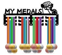 CREATCABIN My Medals Medal Holder Basketball Medal Hanger Display Sports Running Awards Ribbons Small Metal Black Rack Wall Mount Decor for Hanging 40 Medals Race Marathon Run 11.4 x 5.1Inch-My Medals