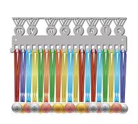 CREATCABIN My Medals Medal Holder Display Hanger Rack Sports Metal Wall Mount with 20 Hooks Over 60 Medals for Race Runner Players Gymnastics Gymnast Dance Soccer Swimming Awards Silver 15.7x 4.6 Inch