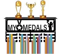 CREATCABIN My Medals Medal Holder Medal Hanger Rack Display Wall Mounted Hanging Awards with Trophy Shelf 4 Rows Hold 70+ Medals Gift for Runner Cycling Basketball Athletes 15.7x7.9 Inch Black