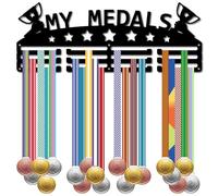 CREATCABIN My Medals Medal Holder Running Medal Hanger Display Sports Marathon Metal Hanging Athlete Awards Iron Wall Mount Decor Black Organizer Rack for Hanging 60+ Awards Ribbon Race 15.7x5.9 Inch