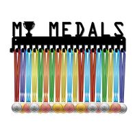 CREATCABIN My Medals Medal Holder Sport Display Stand Wall Mount Hanger Rack Decor Stainless Steel Hanging for Home Badge Medalist Trophy Winner Gymnastics 20 Hooks Storage Over 60 Medals, Black