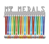 CREATCABIN My Medals Medal Holder Sport Display Stand Wall Mount Hanger Rack Decor Stainless Steel Hanging for Home Badge Medalist Trophy Winner Gymnastics 20 Hooks Storage Over 60 Medals, Silver