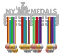 CREATCABIN My Medals Medal Holder Sports Running Medal Hanger Display Competition Awards Ribbon Cheer Silver Small Metal Rack Frame for Hanging 40+ Medals Player Athlete Runner Marathon 11.4 x 4.9Inch