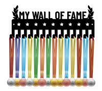 CREATCABIN My Wall of Fame Medal Holder Medal Hanger Display Rack Frame Sports Hanging Athlete Awards Iron Small Wall Mount Decor with 14 Hooks for Wall Home Badge Medalist Black 11.4x4.4Inch