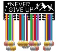 CREATCABIN Never Give Up Medal Holder Display Medal Hanger Rack Wall Mount Frame Decor Sports Medal Hangers Organizer for Hanging Over 60 Medals Soccer Running Swimming Marathon Awards 15.7 x 5.9Inch