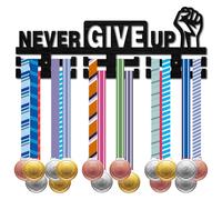 CREATCABIN Never Give Up Medal Holder Hanger Medal Display Rack Award Ribbon Organizer Wooden Sports Medal Stand Frame Shelf Hanging Medals Wall Mounted Plaques Hanger for Athlete 15.7 x 6Inch