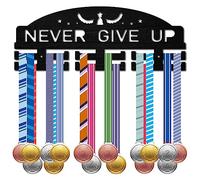 CREATCABIN Never Give Up Medal Holder Sport Medal Hanger Medal Rack Display Wooden Wall Rack Mounted over 30 Medals for Run Swimming Bicycle Gymnastics Athletes Champions Medalist Black 15.7x5.9Inch