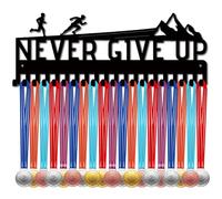 CREATCABIN Never Give Up Medals Holders Run Medal Display Hanger Mountain Medal Rack Organizer Metal Ribbon Display Shelf Stand Frame Decor Wall Mounted Hanging for Athlete Sporter Black 15.7 x 6Inch
