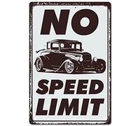 CREATCABIN No Speed Limit Metal Tin Sign Black Car Travel Retro Funny Signs Vintage Wall Decor Art Mural Hanging Iron Painting Plaque Poster Family Wall Decorations for Home Living Room 8 x 12 Inch