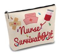 CREATCABIN Nurse Survival Kit Bags Makeup Bags Canvas Cosmetic Bag Polycotton Multi Purpose Pen Case Zipper Pouches Toiletry Travel Bag Purse Gifts for Nursing Best Nurse Ever Practitioner 10 x 7Inch