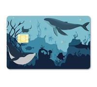 CREATCABIN Ocean Card Stickers Whale Credit Card Skin Waterproof Debit Bank Card Sticker Skin Protecting Credit Cover Card Decals Removable No Bubble Slim for Transportation Card Blue 7.3x5.4Inch
