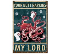 CREATCABIN Octopus Metal Tin Sign Vintage Wall Decor, Retro Painting Plaque Iron Art Mural Hanging for Home Kitchen Bar Restaurant Room Cafe 12 x 8 Inch-YOUR NAPKINS MY LORD