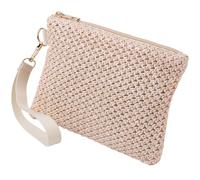 CREATCABIN Off White Straw Woven Cosmetic Pouch Bohemian Beach Straw Purses Portable Vacation Travel Storage Clutch Bags for Outdoor Camping Toiletry Makeups Organiser Hawaii Zipper Handbags 8.3x6in