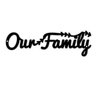 CREATCABIN Our Family Metal Sign Black Iron Wall Art Decor Cursive Word Wall Sculpture Artwork Hanging Ornament Art Plaque for Balcony Garden Office Hotel Bedroom Housewarming Gifts 11.8 x 3.6 inch