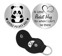 CREATCABIN Panda Keychain Pocket Hug Token Leather Keychain Stainless Steel Engraved Meaningful Gift for Boyfriend Commemorative Coin Long Distance Relationship Gifts for Valentines' Day 2.8 x 1.9in