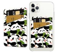 CREATCABIN Panda Phone Card Holder Leather Cell Phone Wallet Stick on Adhesive Credit Card Holder Slim Double Pocket Sticker for Back of Phone Case Compatible with Most Phones 3.7 x 2.5 Inch