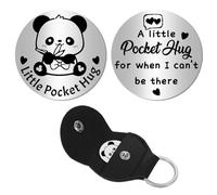 CREATCABIN Panda Pocket Hug Token Keychain Long Distance Relationship Gifts 1.2" Round Stainless Steel Double Sided Engraved Coin Token with Leather Case-A Little Pocket Hug for When I Can't Be There