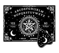 CREATCABIN Pentacle Wood Spirit Board Dowsing Divination Set with Planchette Metaphysical Message Telling Tool Stuff Cratfts for Wicca Witch Spiritual Games Halloween Party 11.8x8.3 Inch Black