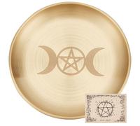 CREATCABIN Pentagram Altar Plate Moon Tarot Plate Ritual Burning Candle Holder Bowls Offering Incense Aromatherapy Tray Ceremony Plates with Altar Card Home Decor for Witchcraft Wiccan Golden 5.55in