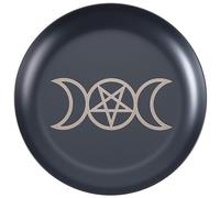 CREATCABIN Pentagram Altar Ritual Plate Dish Stainless Steel Flat Bowl Round Black Jewelry Tray Prayer Tarot Offering Bowl Dish Candle Trinket Holder for Incense Burner Dowsing Divination 4 Inch