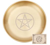 CREATCABIN Pentagram Altar Star Tarot Plate Ritual Burning Candle Holder Bowls Offering Incense Burning Flat Bowl With Altar Card Tarot Supplies for Witchcraft Wiccan Golden 5.55 Inch