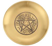 CREATCABIN Pentagram Moons Altar Plate Jewelry Dish Ritual Flat Bowl Round Golden Tray Astrology Tarot Offering Bowl Dish Ring Trinket Candle Holder for Meditation Incense Stick Dowsing 5.5Inch