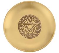 CREATCABIN Pentagram Offering Bowl Altar Ritual Plate Stainless Steel Golden Crystal Storage Flat Bowl Round Astrology Tray Dish Candle Holder Jewelry Dish for Smudging Incense Burner 5.5Inch