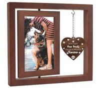 CREATCABIN Pet Memorial Dog Picture Frame Loss of Dog Sympathy Gift Rotating Wooden 4"x6" Photo Frame Floating Picture Frame Table Customizable Friends Family 8x9 Inch Paw Print On My Heart Forever