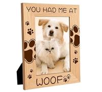 CREATCABIN Pet Picture Frame Dog Paw Wood Photo Frames Cat Engraved Display Wooden Tabletop Postcard Frame For Hanging Wall Birthday Christmas Home Gifts Desk Decor 4 x 6 Inch-You Had Me At Woof