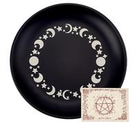 CREATCABIN Phase Moon Star Offering Bowl Altar Ritual Plate Dish Stainless Steel Flat Bowl Round Jewelry Tray Prayer Tarot Plate Black Ring Holder Trinket with Card for Smudging Decoration 5.55Inch