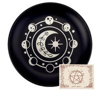 CREATCABIN Phase Moon Star Offering Bowl Altar Ritual Plate Stainless Steel Flat Bowl Round Tray Prayer Dish Candle Holder with Card Black Jewelry Dish for Smudging Incense Burner Decoration 5.55Inch