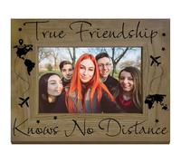 CREATCABIN Picture Frame True Friendship Know No Distance Wood Engraved Photo Frames Display Fits 4 x 6in Horizontal Photos Postcard Tabletop Frame for Hanging Wall Birthday Christmas Home Friend Gift