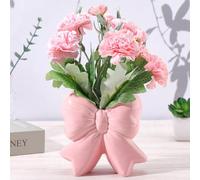CREATCABIN Pink Bow Vase Coquette Ceramic Vase Pink Makeup Brush Organizer Decorative Pen Holder Contemporary for Flowers Table Home Office Wedding Living Room Decoration Birthday Mother's Day