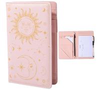 CREATCABIN Pink Server Books PU Leather Server Book with Zipper and Pocket Sun Moon Writing Instrument Waiter Waitress Clipboards Booklet Organizer for Restaurant Cafes Bars Ticket Receipt Holder