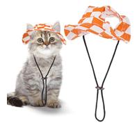 CREATCABIN Plaid Pet Hat with Ear Holes Cat Hat Dog Hats Cat Headwear Sun Protection Soft Cotton Pet Caps Adjustable for Small Kitten Cat Dog Outdoor Halloween Christmas Party Costume Orange 5.7 Inch