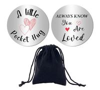 CREATCABIN Pocket Hug Always Know You Are Loved Keepsake Token Coin Red Heart Double Sided Engraved 1.2 Inch Stainless Steel Love Coin Sign Souvenir with Velvet Bag for Family Friends Thoughtful Gifts