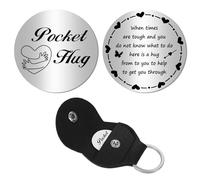 CREATCABIN Pocket Hug Leather Keychains Long Distance Relationship Keepsake Token Engraved Double Sided Pocket Token Coin Sign for Daughter Friend Encouragement Valentine's Day 1.2x1.2Inch