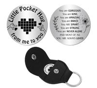 CREATCABIN Pocket Hug Token 201 Stainless Steel Double Sided Inspirational Long Distance Social Relationship Keepsake Inspirational Quote for Friendship Heart Silver 1.2×1.2 Inch